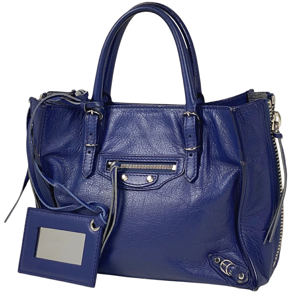Balenciaga Paper Handbag Shoulder Bag Tote Leather Blue